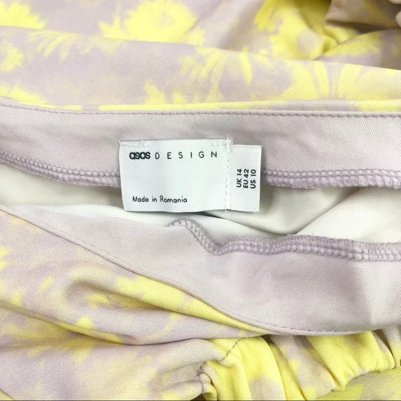 ASOS One Shoulder Puff Sleeve Cut Out Floral Midi Dress - Picture 16 of 16